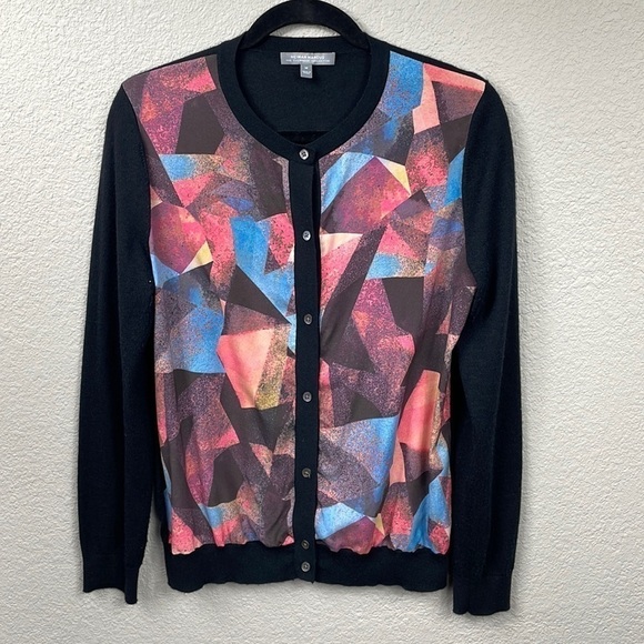Neiman Marcus The Cashmere Collection Silk Cashmere Abstract Cardigan Black M - Picture 1 of 12